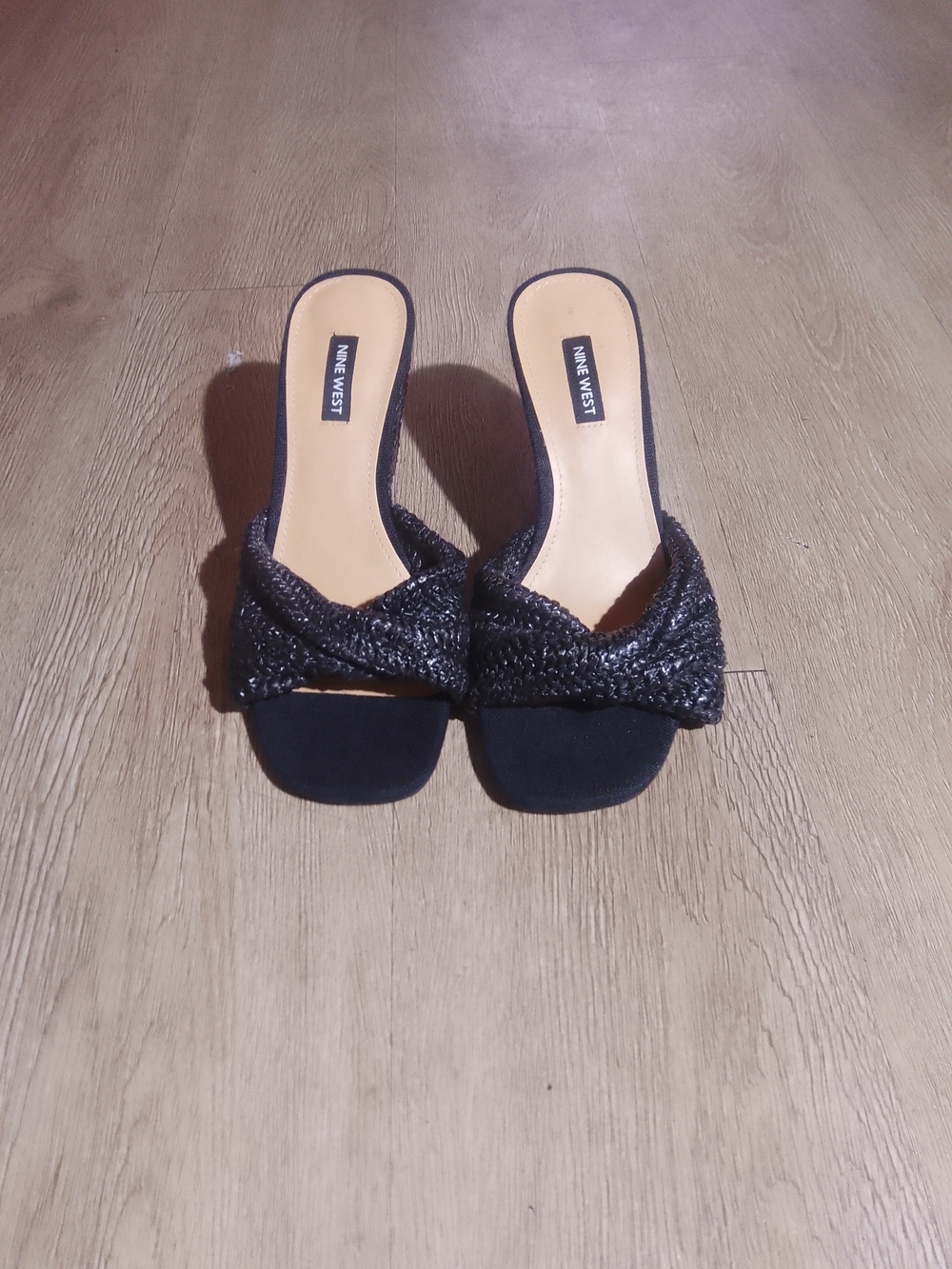 Nine West Black Woven Slide Sandals